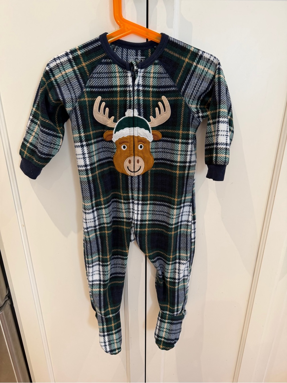 Children’s place 12-18m Plaid Green Moose One-Piece Pajamas